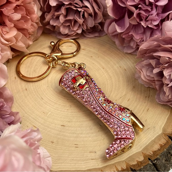 Pink and Red Crystal High Heel Boot Keychain Charm - Picture 3 of 14